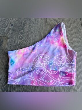 Exotica Pink Purple Galaxy Mandala Print Performance One Shoulder Comfort Crop